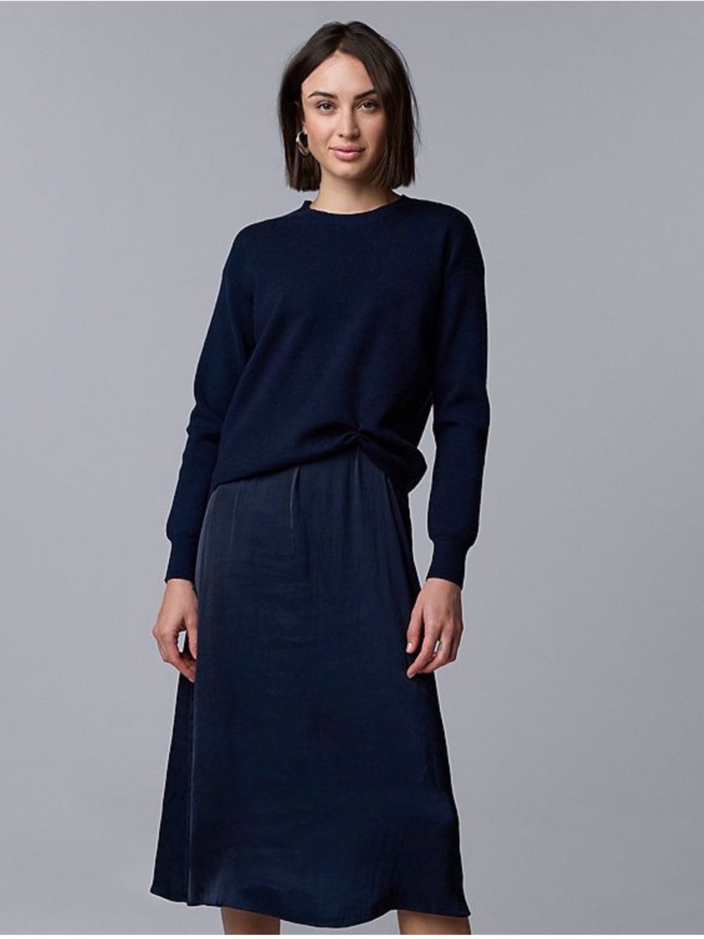 Vera Wang Navy Blue Midi Dress with Knit Overlay - Picture 3 of 4